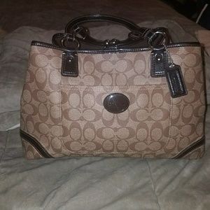 Coach signature "C" coated canvas bag w/leather